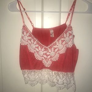 pink and white crop top